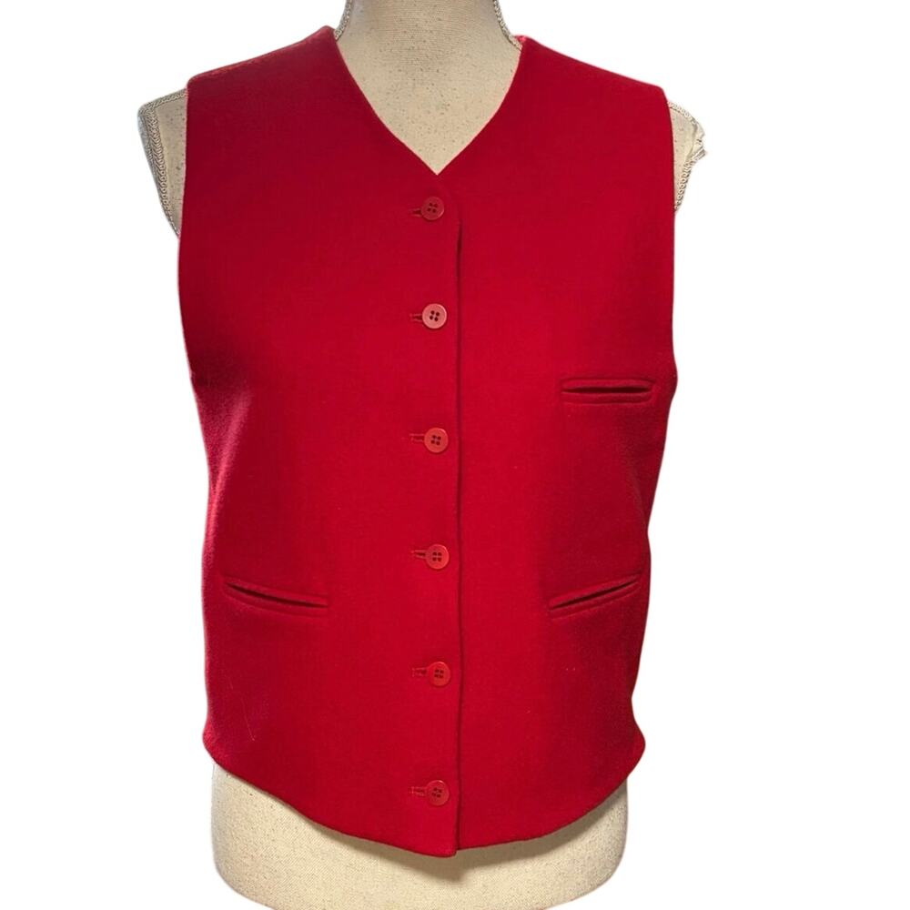 Vintage Ann Taylor Red Vest Wool Blend Size S Holiday Christmas